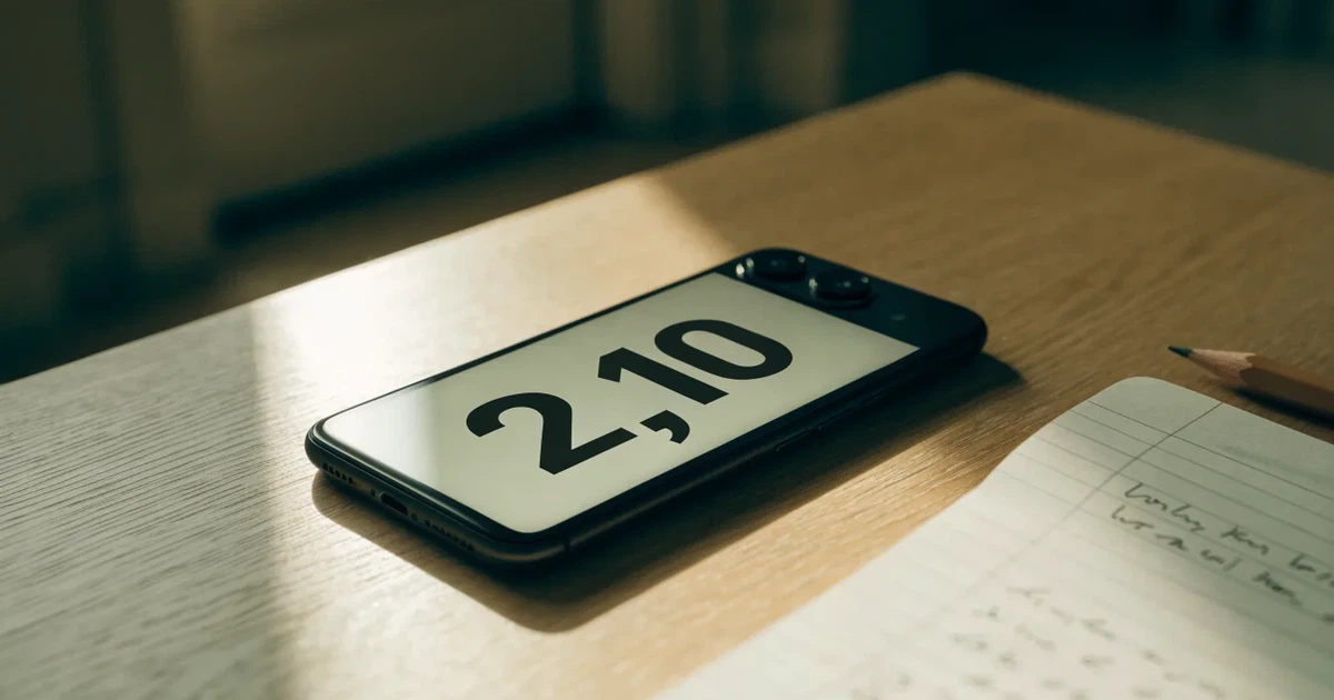 Mehrere Smartphones liegen mit dem Display nach unten neben einem Notizblock und einem Bleistift auf einem hellen Holztisch, seitliches Morgenlicht.