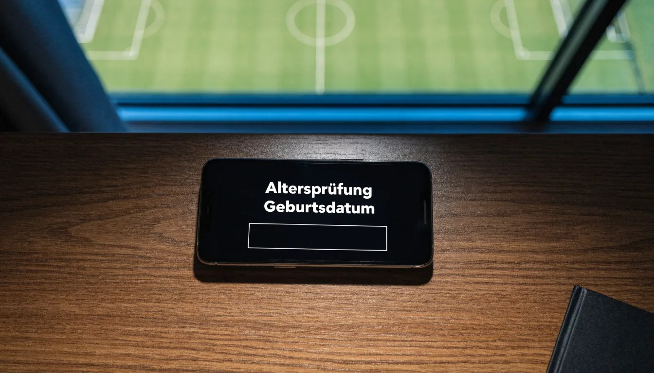 Ein Vorhängeschloss hängt an einem Metalltor, dahinter ein unscharfer Fußballplatz in der Dämmerung.